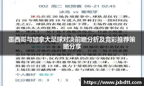 墨西哥与加拿大足球对决前瞻分析及竞彩推荐策略分享